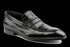 Moccasin Toe, Croc Pattern, Black Leather Penny Loafers for Men
